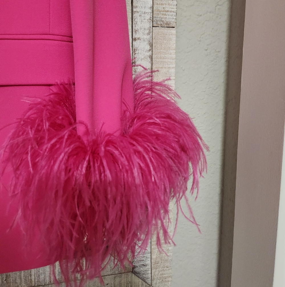 NWOT Zara Pink Feather Cuff Blazer - Picture 4 of 7